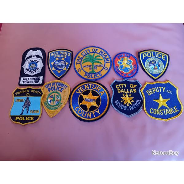 Lot 3 de 10 patchs brod�s de la police am�ricaine.