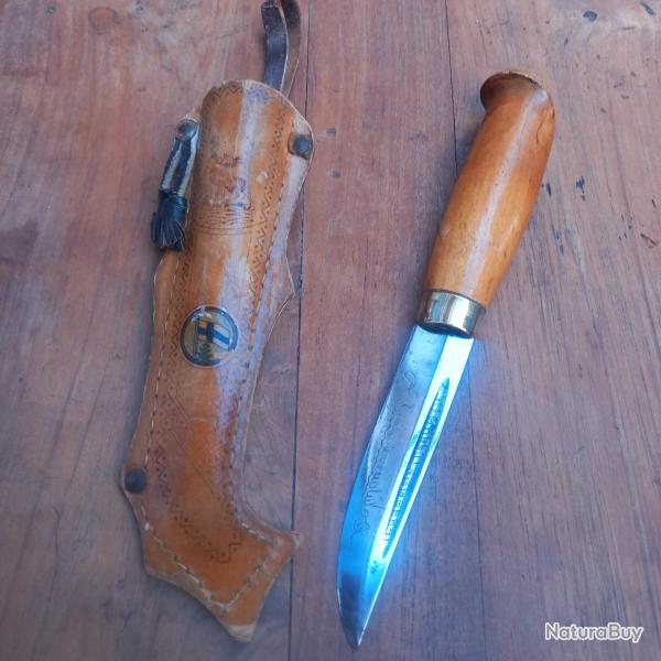 Joli Couteau PUUKKO LISAKKI JARVENP��  FINLAND Manche en Bois avec Fourreau en Cuir