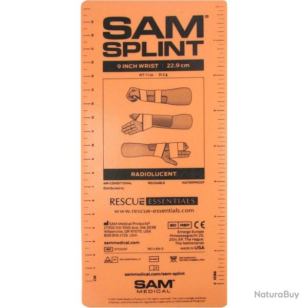 Attelle De Poignet Sam Splint 9", Orange/Bleu. Plie A Plat.