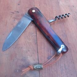 Joli Couteau Chasse BOULEDOGUE PRADEL Pied &agrave; coulisse 2 Pi&eacute;ces Manche en Rodhoide Rouge