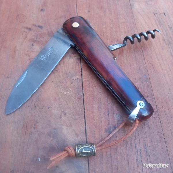 Joli Couteau Chasse BOULEDOGUE PRADEL Pied � coulisse 2 Pi�ces Manche en Rodhoide Rouge