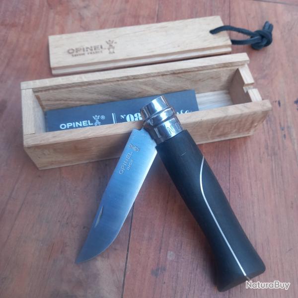 Joli Couteau OPINEL N8 Inox ELLIPSE Manche en �B�NE avec �tui en Bois