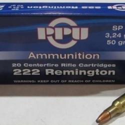 lot de 8 boites neuve de 20 cartouches Partizan  de calibre 222 Remington, 50 grains , SP Soft Point