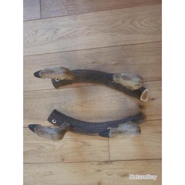PORTE 2 FUSILS PATTES CHEVREUIL MONTE SUR CORNE DE CERF