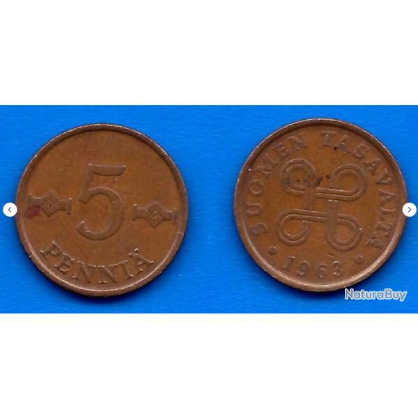 Finlande 5 Pennia 1963 Piece Europe Penny