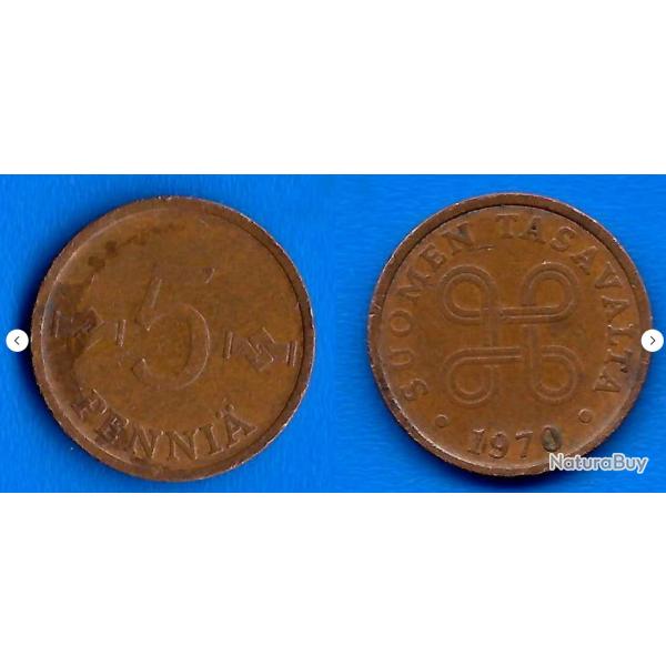 Finlande 5 Pennia 1970 Piece Europe Penny