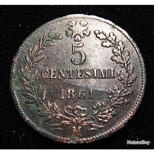 Italie , piece de 5 centesimi de 1861 M TTB VITTORIO EM II