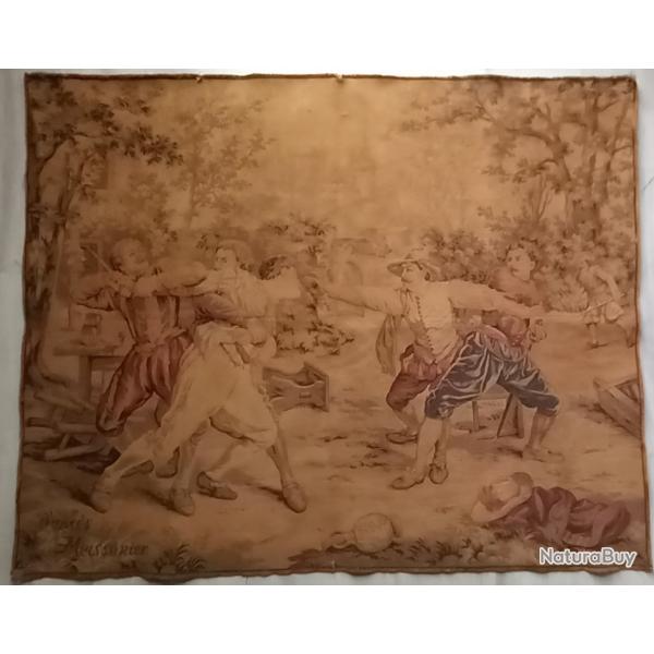 Tapisserie du 19�med�cor d'une sc�ne de duel  r�alis�e d'apr�s une peinture de Meissonier