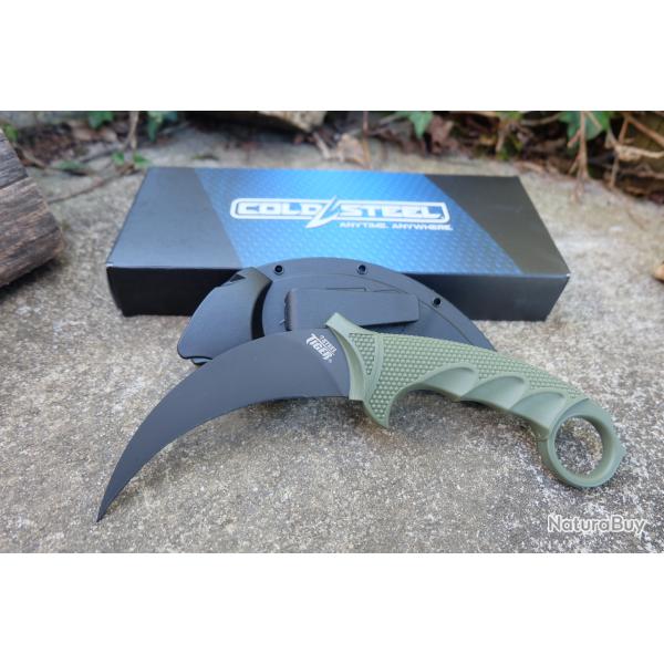 Couteau Cold Steel Tiger Karambit OD Green Lame Acier AUS-8 Black Manche Griv-Ex Etui Secure-Ex