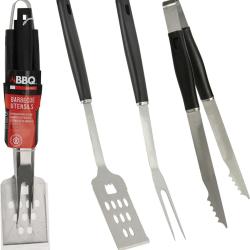 Kit 3 ustensiles barbecue en acier inoxydable - Spatule, fourchette et pince