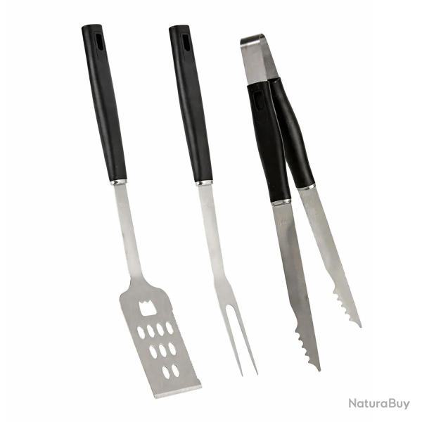 Kit 3 ustensiles barbecue en acier inoxydable - Spatule, fourchette et pince