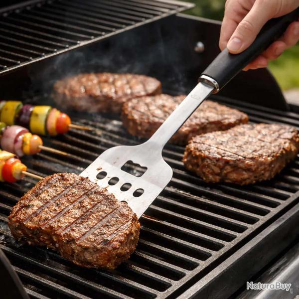 Kit 3 ustensiles barbecue en acier inoxydable - Spatule, fourchette et pince