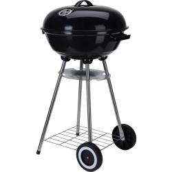 Barbecue mobile &Oslash;46 cm avec roues - Grille chrom&eacute;e et bol &eacute;maill&eacute;