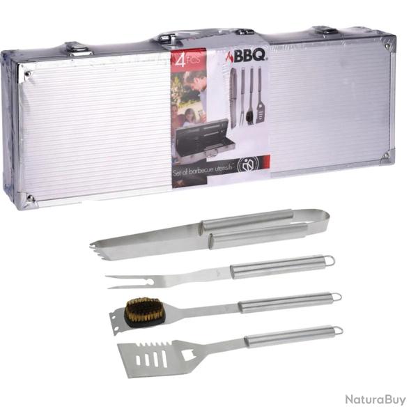 Mallette 4 ustensiles barbecue en acier inoxydable - Kit complet pour grillades