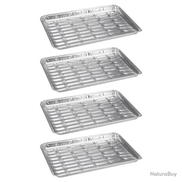 Lot de 4 plateaux en aluminium pour barbecue - 24x16x1,5 cm
