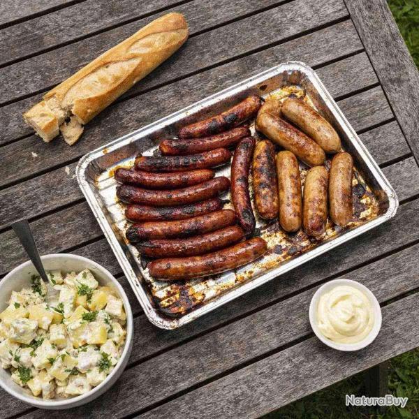 Lot de 4 plateaux en aluminium pour barbecue - 24x16x1,5 cm