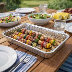 Lot de 4 plateaux en aluminium pour barbecue - 32x23x4 cm