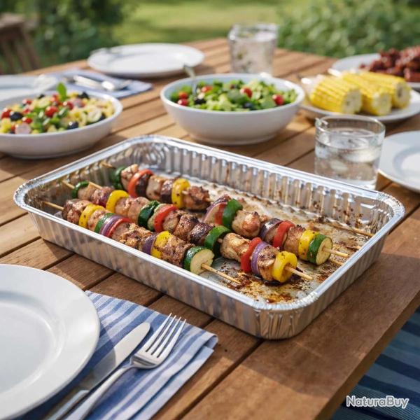 Lot de 4 plateaux en aluminium pour barbecue - 32x23x4 cm