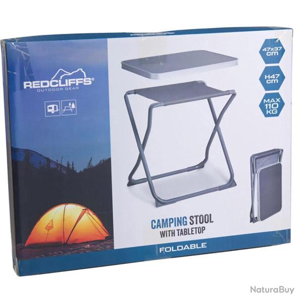 Table de camping pliante en acier gris - Plateau suppl�mentaire inclus