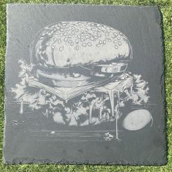 Planche &agrave; d&eacute;couper / Plateau en Ardoise carr&eacute; 30 x 30 cm - Hamburger