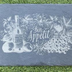 Planche &agrave; d&eacute;couper / Plateau en Ardoise / Assiette rectangulaire 24 x 32 cm - Bon app&eacute;tit