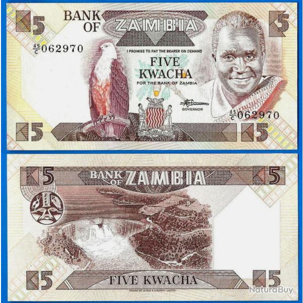 Zambie 5 Kwacha 1980 A 1988 Billet Neuf Afrique Zambia Animal Aigle Barrage