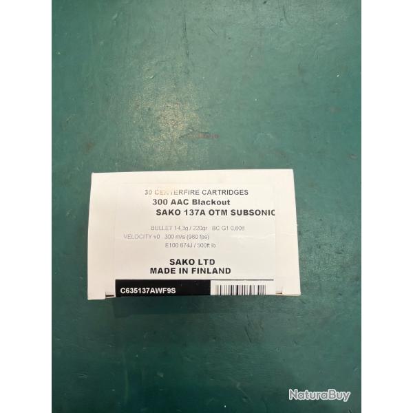 Munition sako 300aac black-out subsonique par 60 frais de port offert