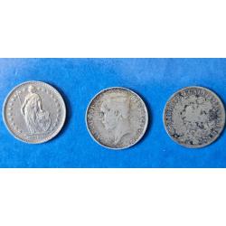 Lot 3 monnaies  anciennes France Suisse Helvetia 1 franc