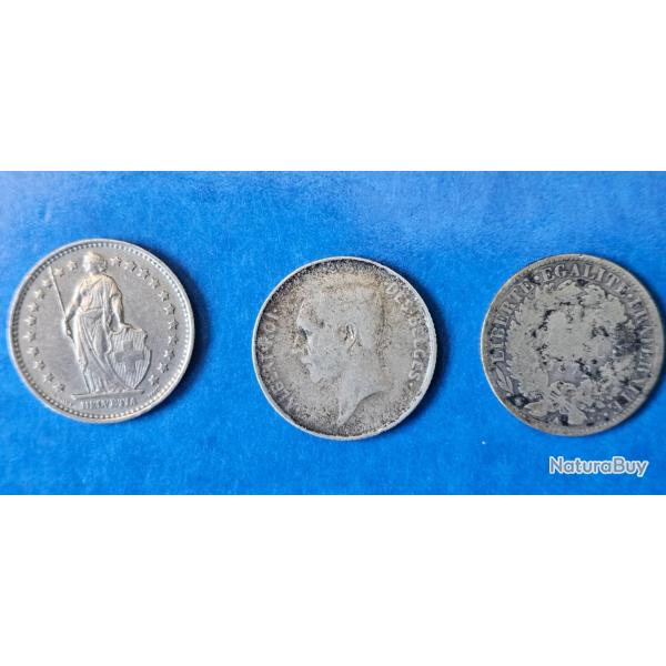 Lot 3 monnaies  anciennes France Suisse Helvetia 1 franc