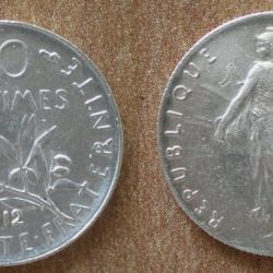 France 50 Centimes 1912 Piece Argent Semeuse Centime