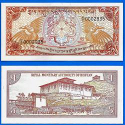 Bhoutan 5 Ngultrum 1985 Neuf Billet Bouthan