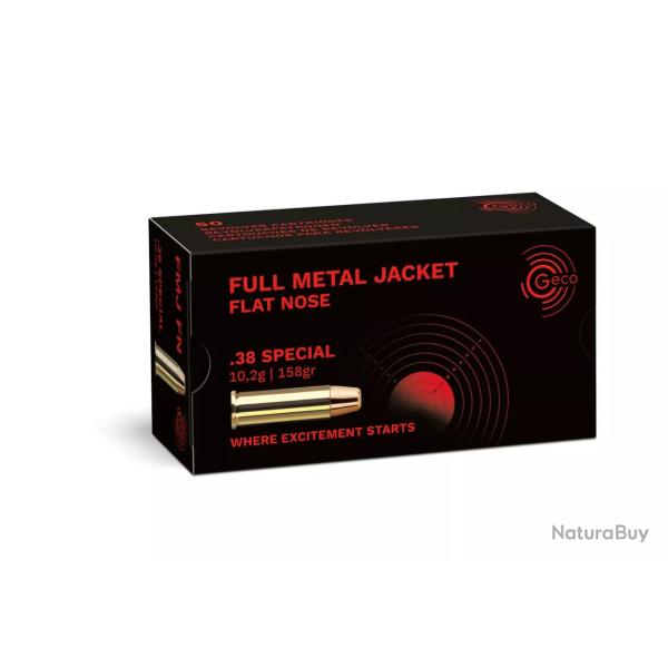 50 balles FMJ FN Cal.38 SP 158Grs GECO