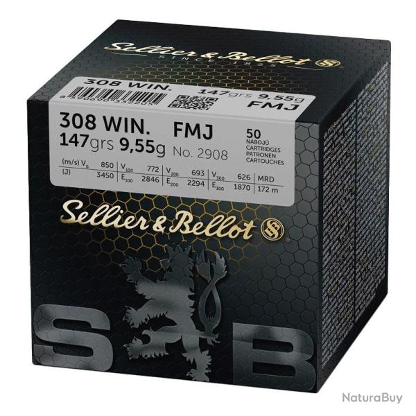 CARTOUCHES SB 308 WINCHESTER FMJ 9,55GR VRAC x 500