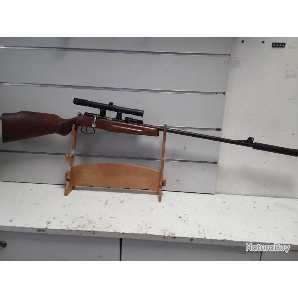 Carabine monocoup Manuarm cal.22lr bois can.59cm + silencieux + lunette 4x20