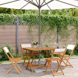Ensemble &agrave; manger de jardin 5 pcs blanc cr&egrave;me tissu bois massif
