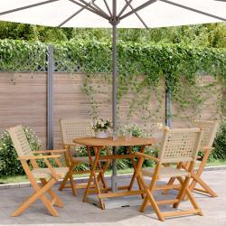 Ensemble &agrave; manger de jardin 5 pcs r&eacute;sine tress&eacute;e et bois massif