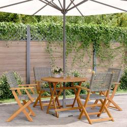 Ensemble &agrave; manger de jardin 5 pcs r&eacute;sine tress&eacute;e et bois massif