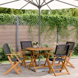 Ensemble &agrave; manger de jardin 5 pcs r&eacute;sine tress&eacute;e et bois massif