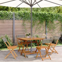 Ensemble &agrave; manger de jardin 5 pcs r&eacute;sine tress&eacute;e et bois massif