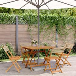 Ensemble &agrave; manger de jardin 5 pcs r&eacute;sine tress&eacute;e et bois massif