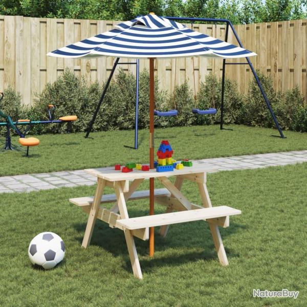 Table de pique-nique pour 4 enfants avec parasol bois de sapin