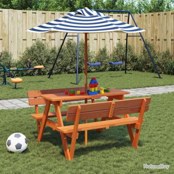 Table de pique-nique pour 4 enfants avec parasol bois de sapin