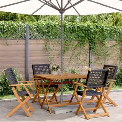 Ensemble &agrave; manger de jardin 5 pcs r&eacute;sine tress&eacute;e et bois massif