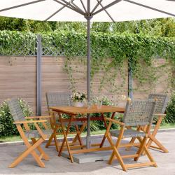 Ensemble &agrave; manger de jardin 5 pcs r&eacute;sine tress&eacute;e et bois massif
