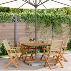 Ensemble &agrave; manger de jardin 5 pcs r&eacute;sine tress&eacute;e et bois massif