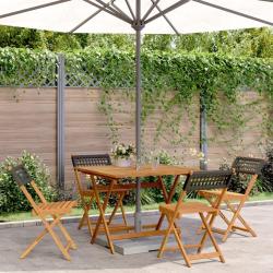 Ensemble &agrave; manger de jardin 5 pcs r&eacute;sine tress&eacute;e et bois massif