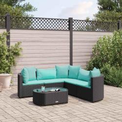 Salon de jardin 6 pcs avec coussins noir r&eacute;sine tress&eacute;e