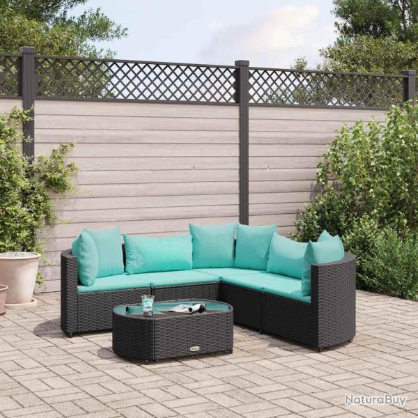 Salon de jardin 6 pcs avec coussins noir r�sine tress�e