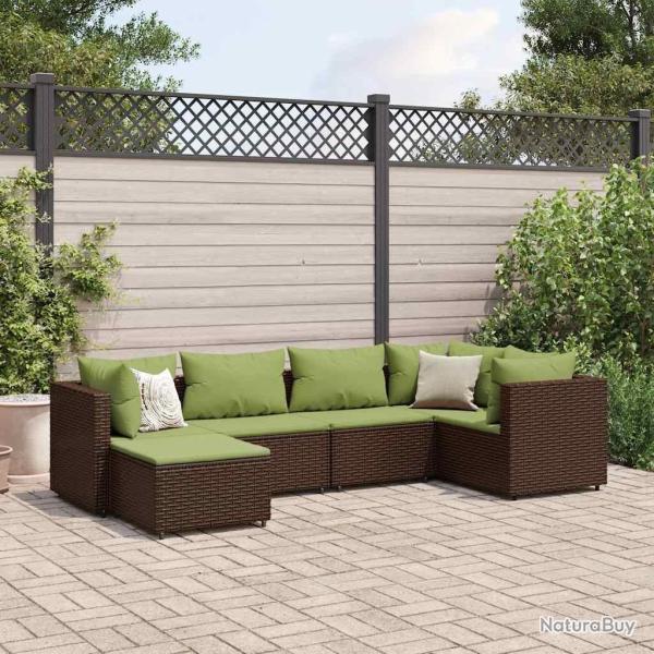Salon de jardin 6 pcs avec coussins Marron R�sine tress�e