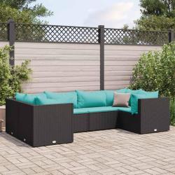 Salon de jardin 6 pcs avec coussins Noir R&eacute;sine tress&eacute;e